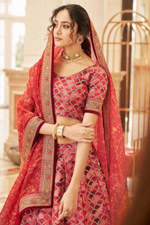 Red Traditional fancy lehenga Choli for women with Dupatta in USA