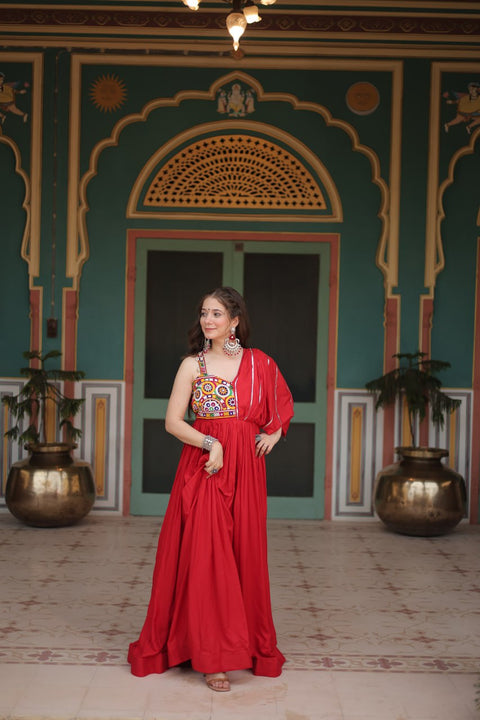 Flowing Your Festive Wardrobe With This Red Designer Outfit For Navaratri For woman