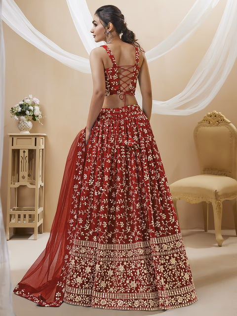 Red Elegant Party wear Heavy Lehenga Choli for Women with Dupatta Sequence Lehenga Choli In USA