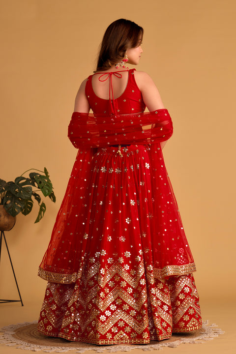 Red Embellished Wedding wear Heavy Lehenga Choli for Women with Dupatta Sequence Lehenga Choli In USA