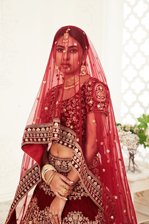 Red Traditional Fancy Lehenga Choli for Women In Wedding Occasion with Dupatta in USA