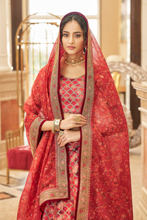 Red Traditional fancy lehenga Choli for women with Dupatta in USA