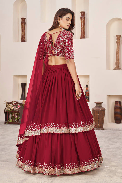 Red Elegant Wedding wear Heavy Lehenga Choli for Women with Dupatta Sequence Lehenga Choli In USA