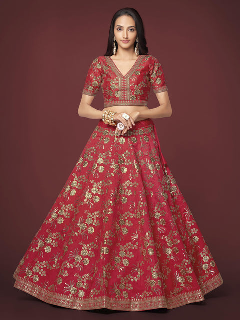 Richly Designed Red Wedding Wear Heavy Lehenga Choli for Women with Dupatta in USA Sequence Lehenga Choli