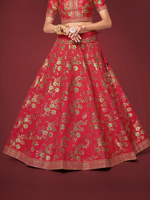 Richly Designed Red Wedding Wear Heavy Lehenga Choli for Women with Dupatta in USA Sequence Lehenga Choli