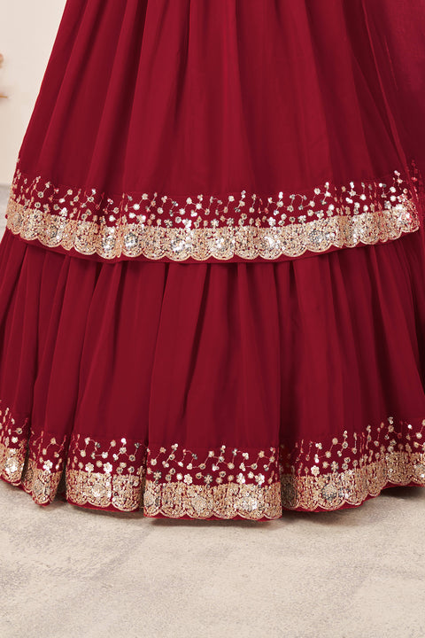 Red Elegant Wedding wear Heavy Lehenga Choli for Women with Dupatta Sequence Lehenga Choli In USA