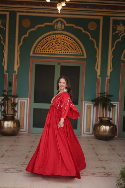 Flowing Your Festive Wardrobe With This Red Designer Outfit For Navaratri For woman