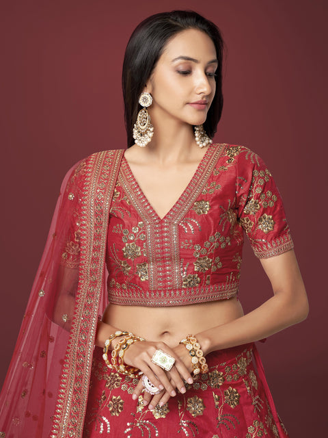 Richly Designed Red Wedding Wear Heavy Lehenga Choli for Women with Dupatta in USA Sequence Lehenga Choli