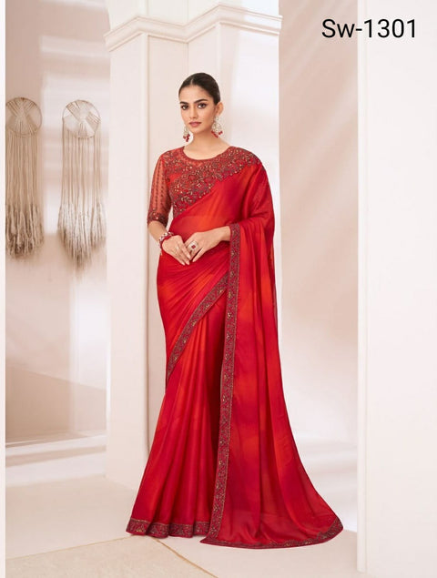 Red Indian Wedding Wear saree with blouse in USA, Perfect for Indian Party Wear sequins saree For Woaman