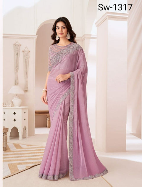 Pink Indian Wedding Wear saree with blouse in USA, Perfect for Indian Party Wear sequins saree For Woman