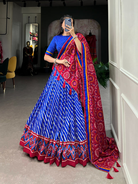 Trendy Royal Blue navratri lehenga choli online, Leheriya lehenga choli for women in USA