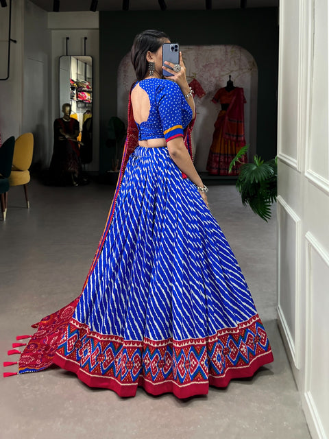 Trendy Royal Blue navratri lehenga choli online, Leheriya lehenga choli for women in USA