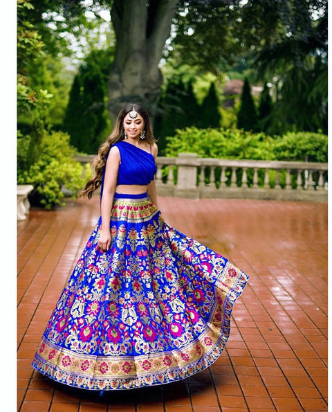 Amazing royal blue banarasi silk lehenga choli for women readytowear in USA,FreeShipping Lehenga choli With Dupatta lehenga choli for girls - ReadyToWearshop