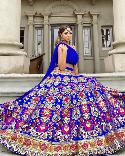 Amazing royal blue banarasi silk lehenga choli for women readytowear in USA,FreeShipping Lehenga choli With Dupatta lehenga choli for girls - ReadyToWearshop