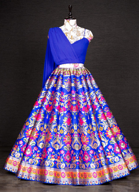 Amazing royal blue banarasi silk lehenga choli for women readytowear in USA,FreeShipping Lehenga choli With Dupatta lehenga choli for girls - ReadyToWearshop