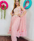 Ready to wear sangeet wear outfit glamorous pink sarong 3 piece dress embelished with foil work padded choli, Readytowear partywear dress - ReadyToWearshop