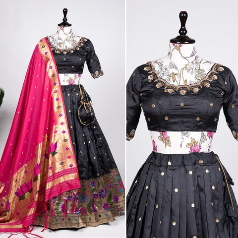 Black Silk Lehenga Choli For women with Dupatta in USA