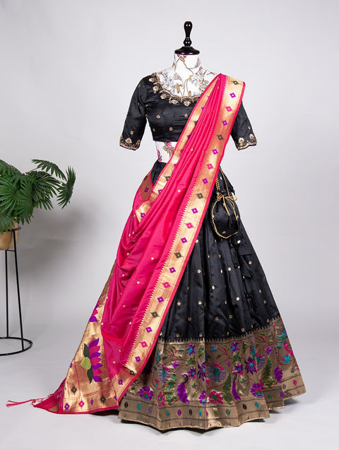 Black Silk Lehenga Choli For women with Dupatta in USA