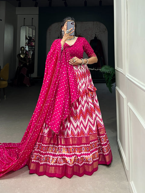 Pink Silk lehenga Choli For women with Dupatta in USA