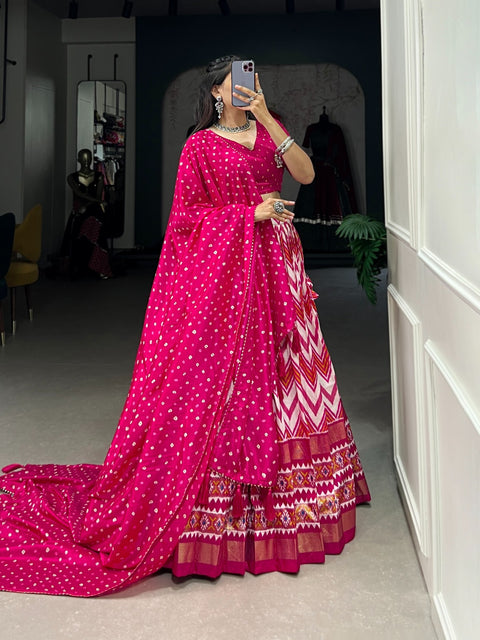 Pink Silk lehenga Choli For women with Dupatta in USA