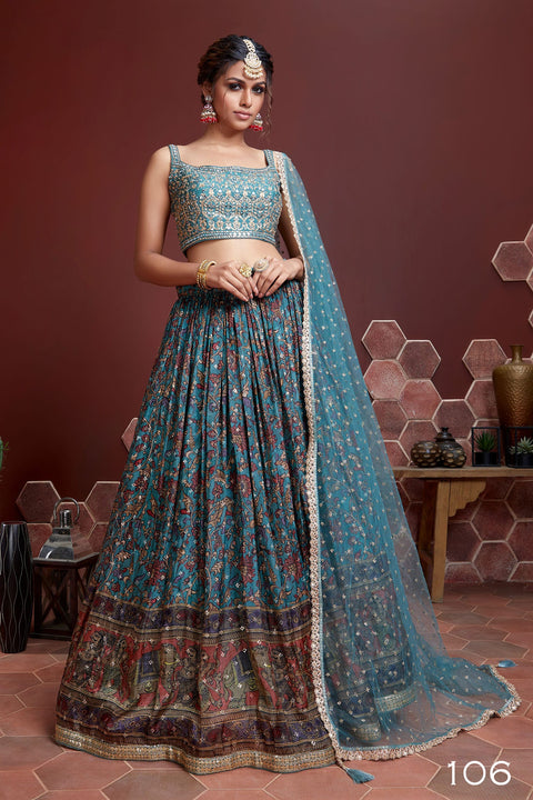 Lovely Sky Blue Party wear Heavy Lehenga Choli for Women with Dupatta Sequence Lehenga Choli In USA