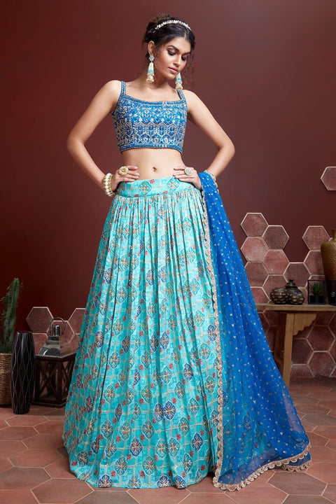 Cultural Sky Blue Party wear Heavy Lehenga Choli for Women with Dupatta Sequence Lehenga Choli In USA