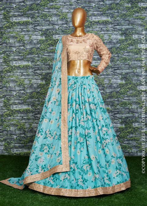 Blue Lovely georgette Sabyasachi Floral Lehenga Choli For Wedding Wear For Women In USA