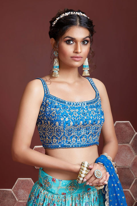 Cultural Sky Blue Party wear Heavy Lehenga Choli for Women with Dupatta Sequence Lehenga Choli In USA