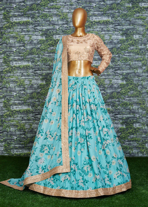 Blue Lovely georgette Sabyasachi Floral Lehenga Choli For Wedding Wear For Women In USA