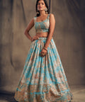 Trendy SkyBlue Organza Bollywood lehenga choli for women with Dupatta Indian Designer Ready to wear partywear Lehenga Choli Trendy Lehenga - ReadyToWearshop