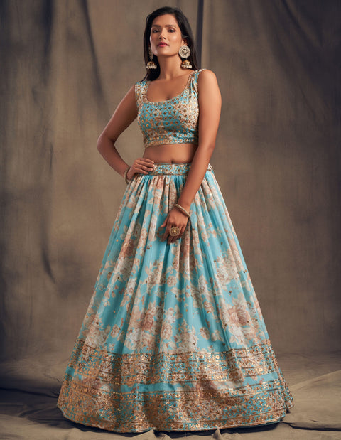 Trendy SkyBlue Organza Bollywood lehenga choli for women with Dupatta Indian Designer Ready to wear partywear Lehenga Choli Trendy Lehenga - ReadyToWearshop