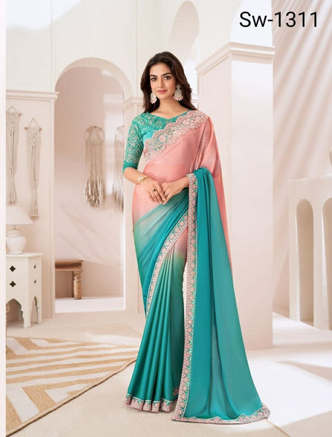 Sky Blue Indian Wedding Wear saree with blouse in USA, Perfect for Indian Party Wear sequins saree For Woman