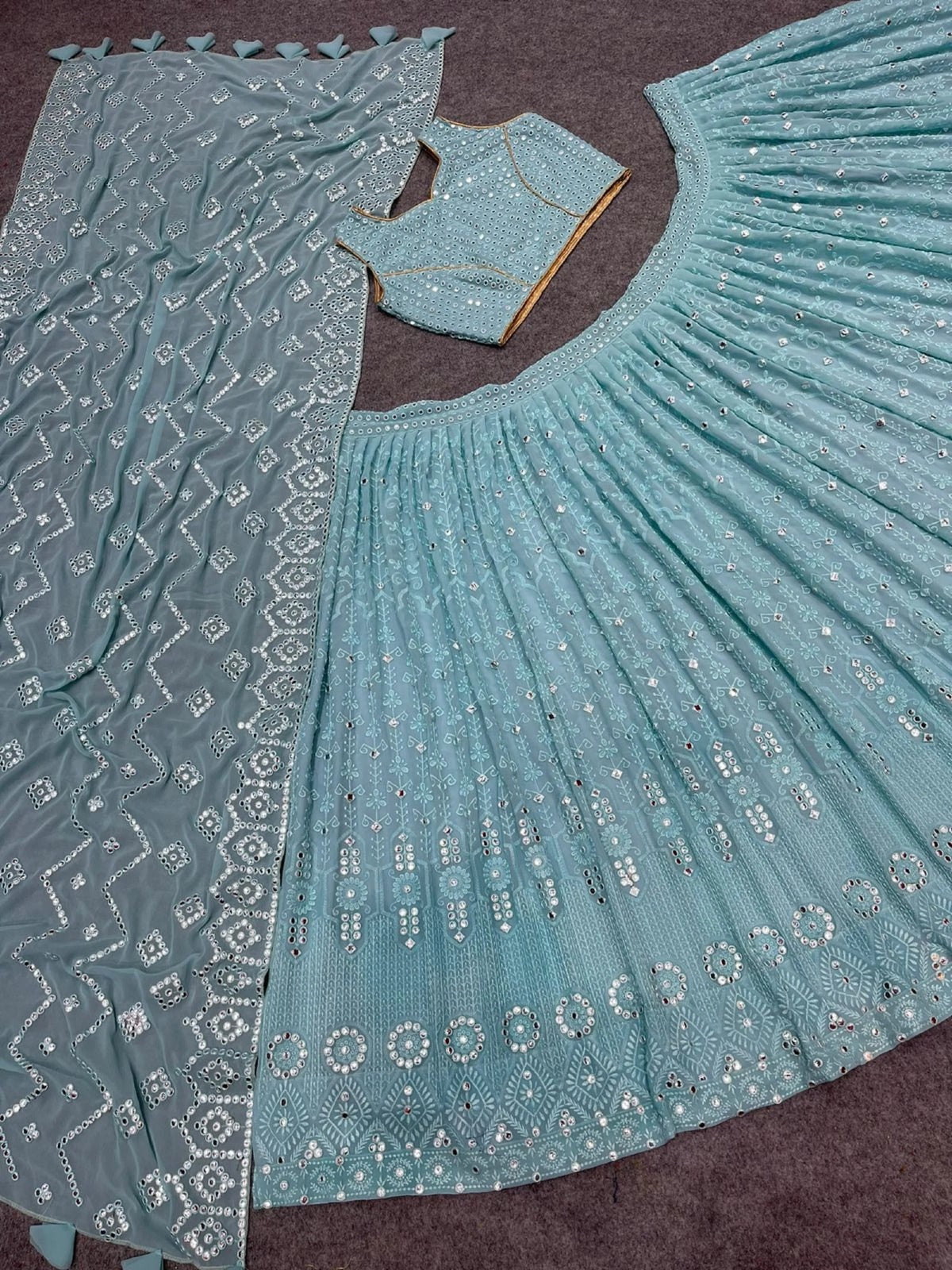 Amazing Sky Blue plus size lehenga Choli for women with Dupatta Indian Ready to wear high quality Georgette with Mirror Work Lehenga Choli