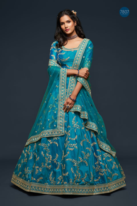 Teal Blue Glamorous Fancy Lehenga Choli for Women In Wedding Occasion with Dupatta in US