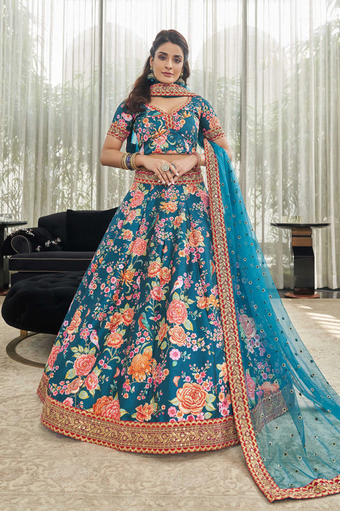 Teal Blue Festive fancy lehenga Choli for women In Wedding Occasion with Dupatta in USA