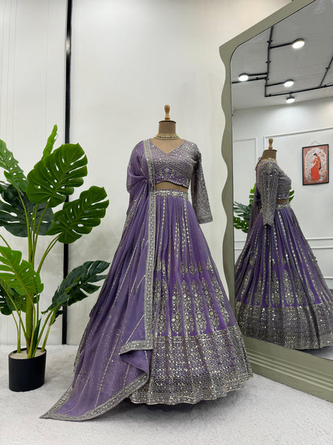 Traditional Purple Wedding Wear Heavy Lehenga Choli for Women with Dupatta Sequence Lehenga Choli In USA