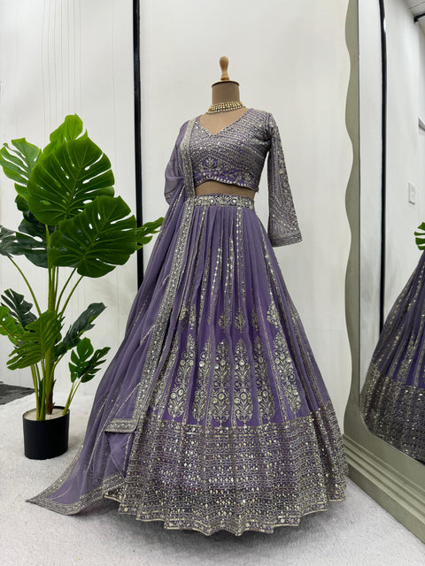 Traditional Purple Wedding Wear Heavy Lehenga Choli for Women with Dupatta Sequence Lehenga Choli In USA