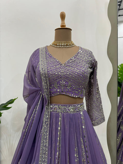 Traditional Purple Wedding Wear Heavy Lehenga Choli for Women with Dupatta Sequence Lehenga Choli In USA