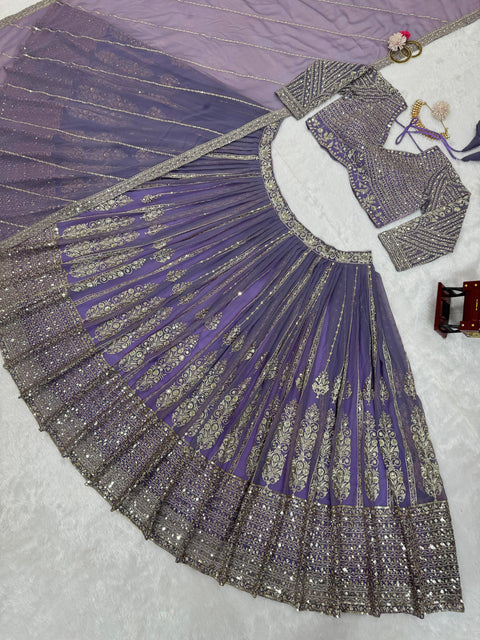 Traditional Purple Wedding Wear Heavy Lehenga Choli for Women with Dupatta Sequence Lehenga Choli In USA