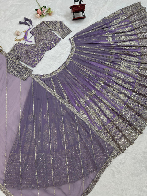 Traditional Purple Wedding Wear Heavy Lehenga Choli for Women with Dupatta Sequence Lehenga Choli In USA