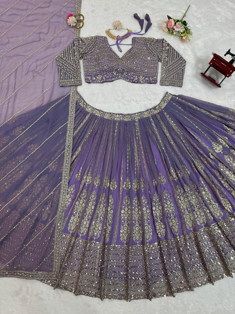 Traditional Purple Wedding Wear Heavy Lehenga Choli for Women with Dupatta Sequence Lehenga Choli In USA