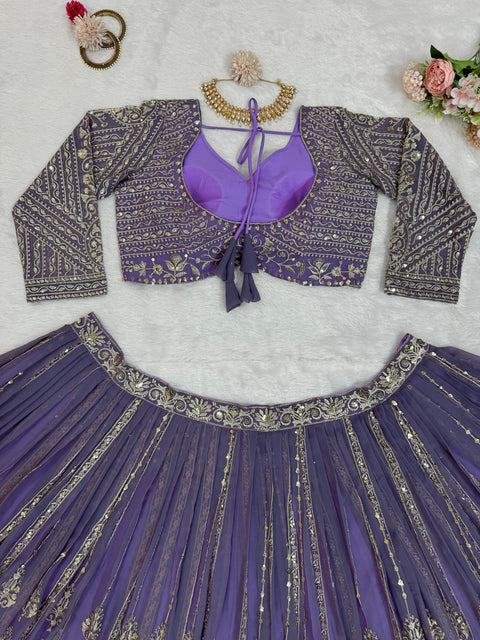 Traditional Purple Wedding Wear Heavy Lehenga Choli for Women with Dupatta Sequence Lehenga Choli In USA