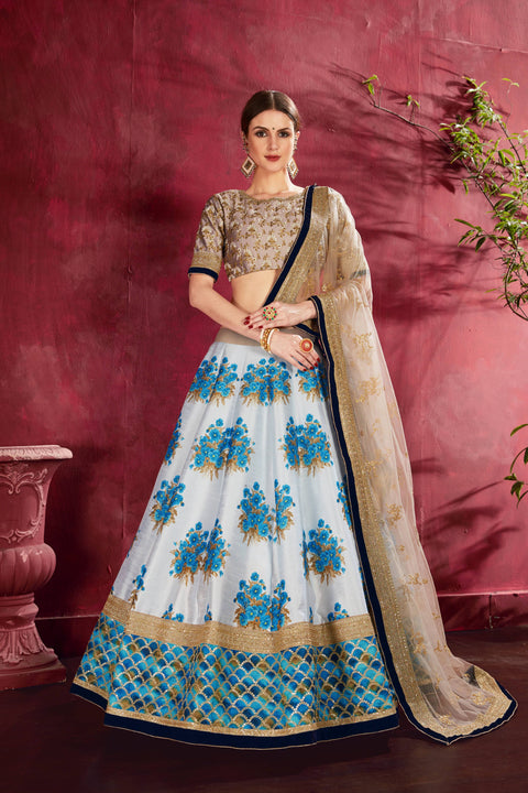 Cream And Beige Traditional fancy lehenga Choli for women In Wedding Occasion with Dupatta in USA