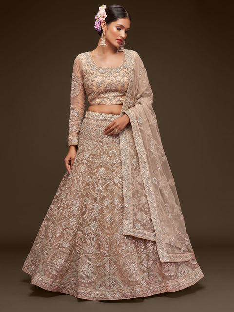 Royal Beige Embellished Wedding wear Heavy Lehenga Choli for Women with Dupatta in USA Sequence Lehenga Choli