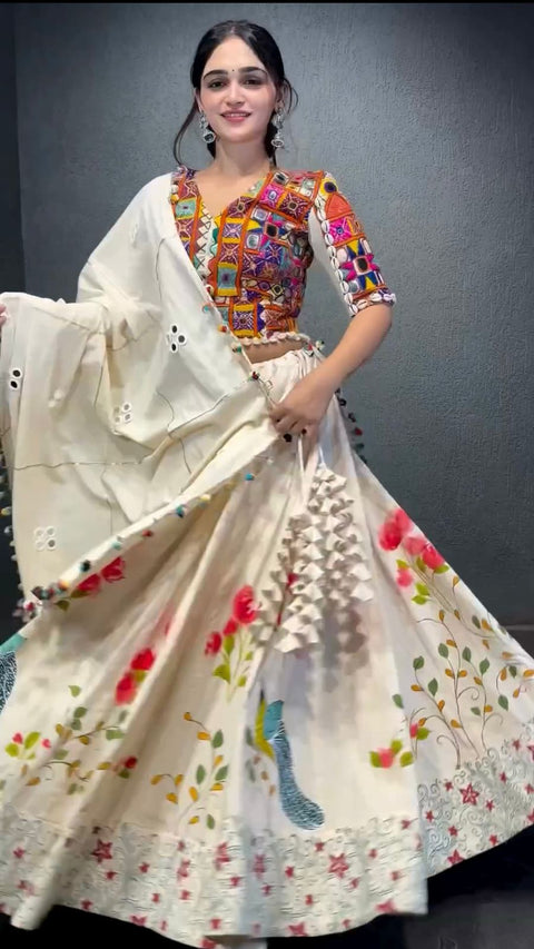 White Elegant Rayon New Navratri Collection Lehenga Choli With Full Heavy Embroidery Sequence Work Lehenga choli For Women