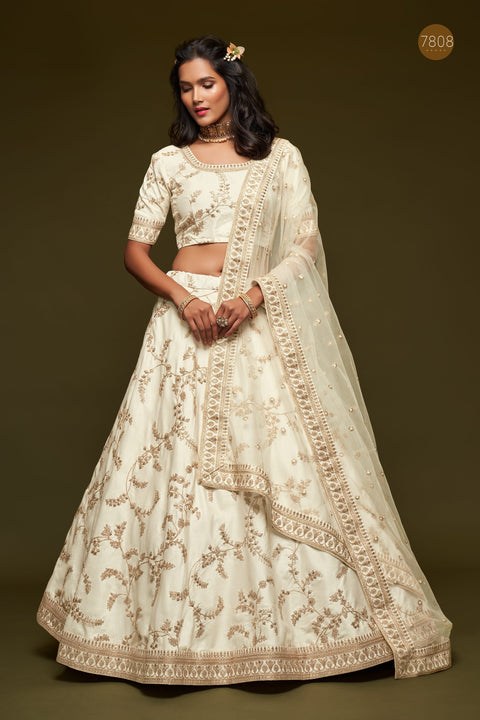 White Glamorous Fancy Lehenga Choli for Women In Wedding Occasion with Dupattaa in US