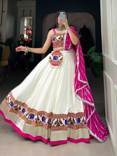 Celebrate Navratri with Our Rayon Gamthi Work Lehenga Choli and Eye-catching Leheriya Dupatta