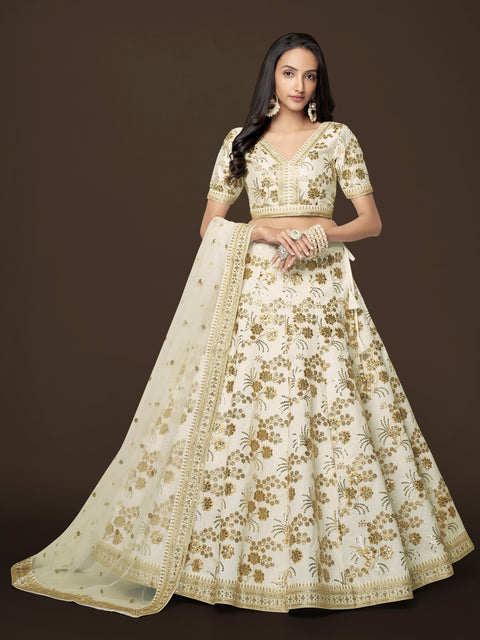 White Richly Designed Wedding Wear Heavy Lehenga Choli for Women with Dupatta in USA Sequence Lehenga Choli