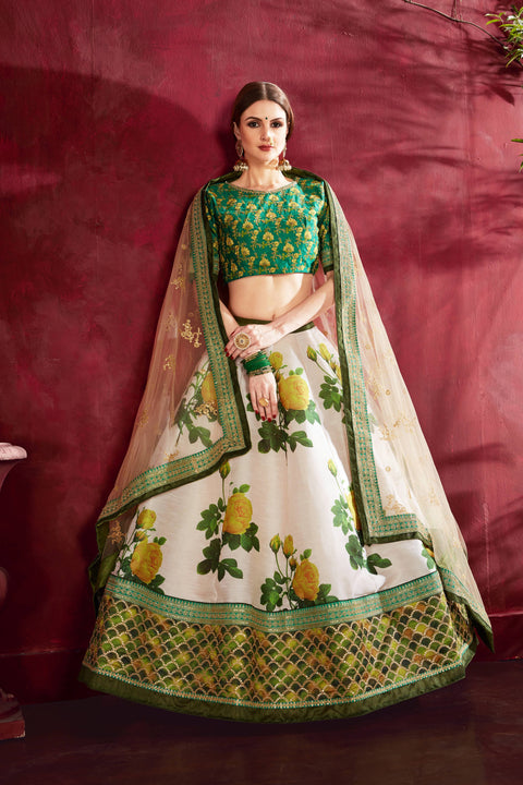 Cream And Green Traditional fancy lehenga Choli for women In Wedding Occasion with Dupatta in USA