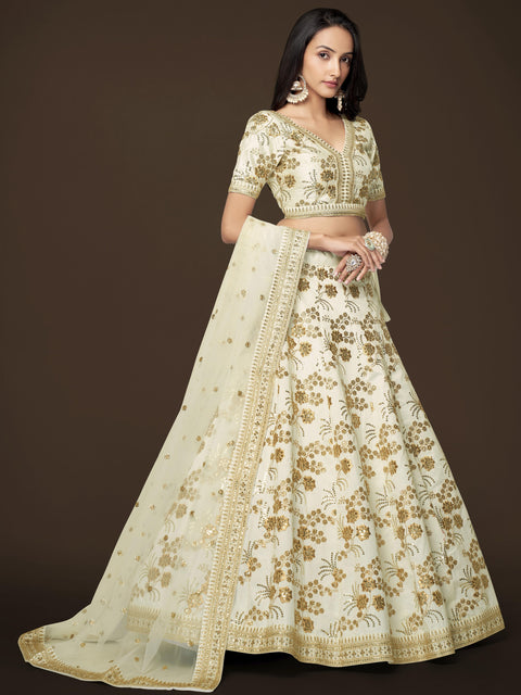 White Richly Designed Wedding Wear Heavy Lehenga Choli for Women with Dupatta in USA Sequence Lehenga Choli